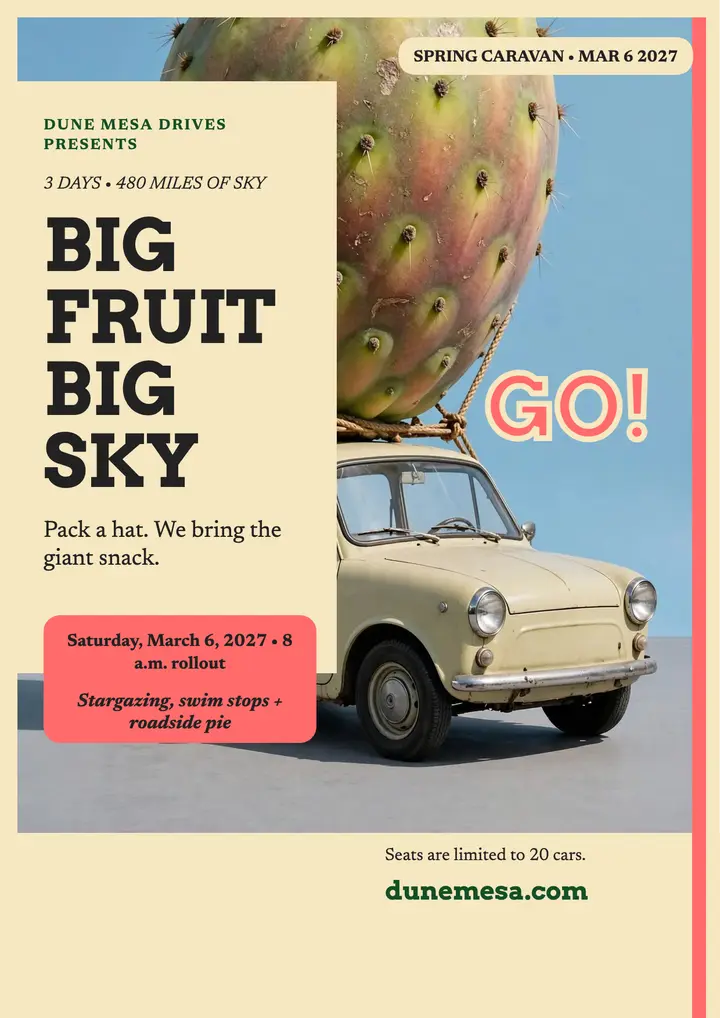 Giant fruit desert road trip flyer template