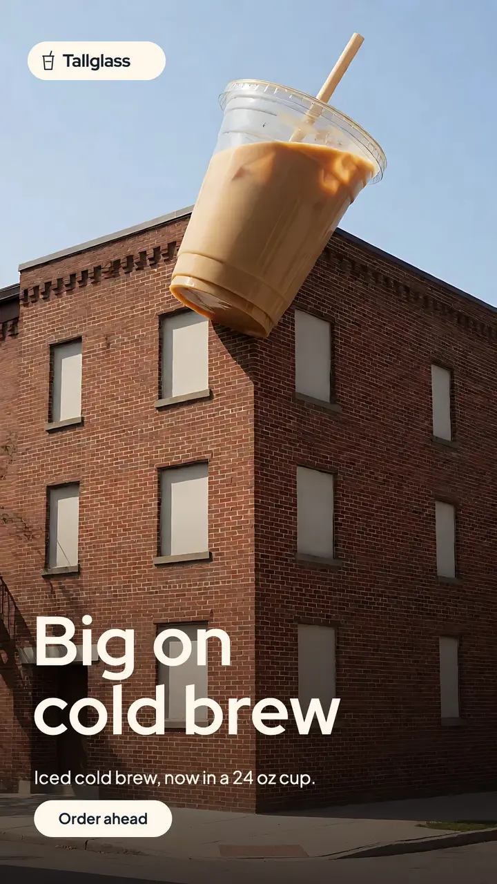 Tallglass iced coffee giant cup: iced coffee launch story template
