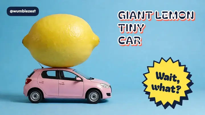 Giant lemon on a tiny car thumbnail template