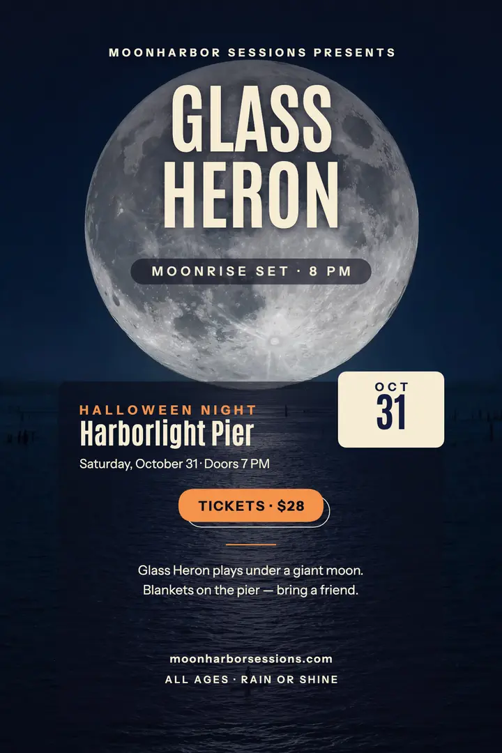 Glass Heron moonlit harbor Halloween poster template