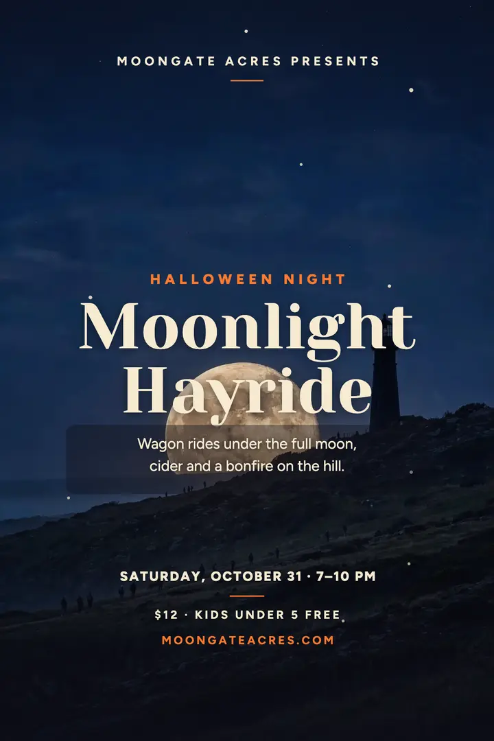 Moongate Acres moonlight hayride poster template