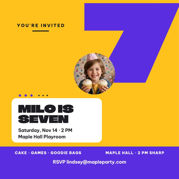 Milo's seventh birthday invite, giant seven template