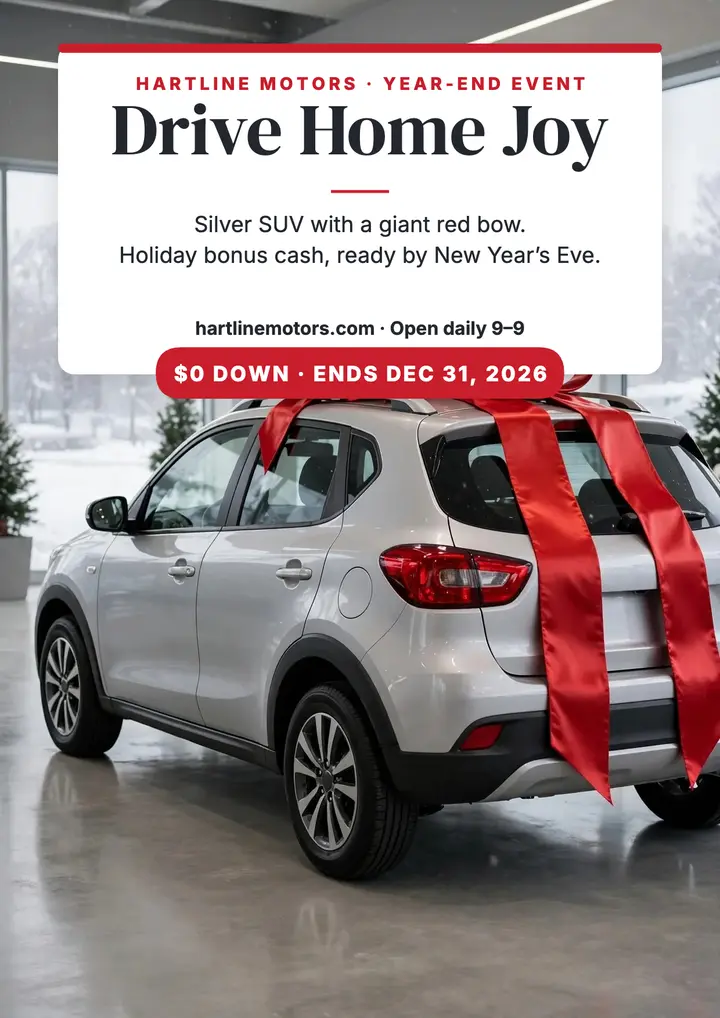 Hartline year-end sale flyer with gift bow template