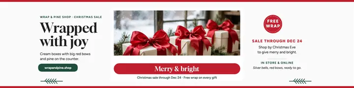 Wrap and Pine holiday gift wrap sale banner template