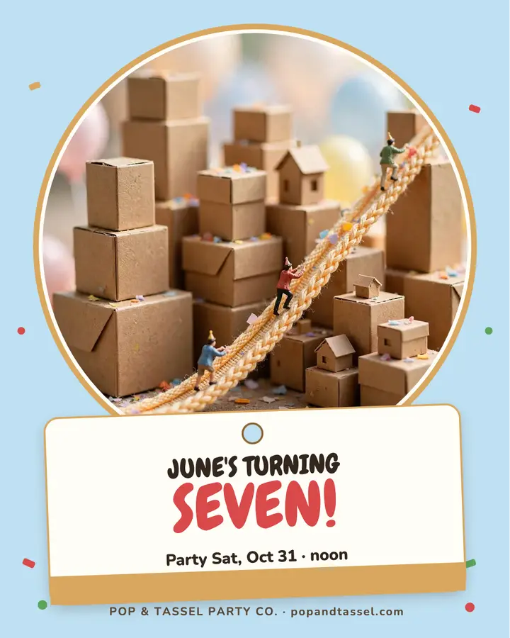 June's 7th birthday gift-box city post template
