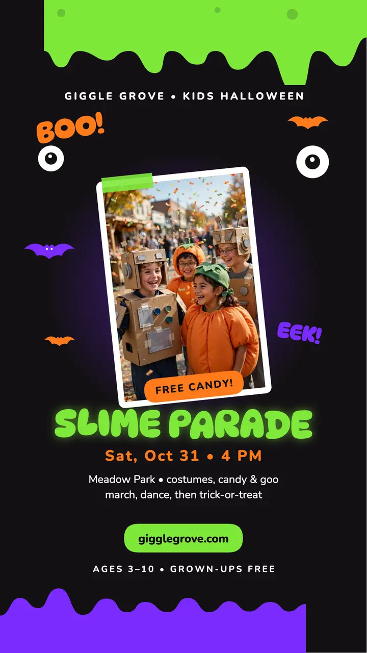 Giggle Grove Parade: halloween kids story template