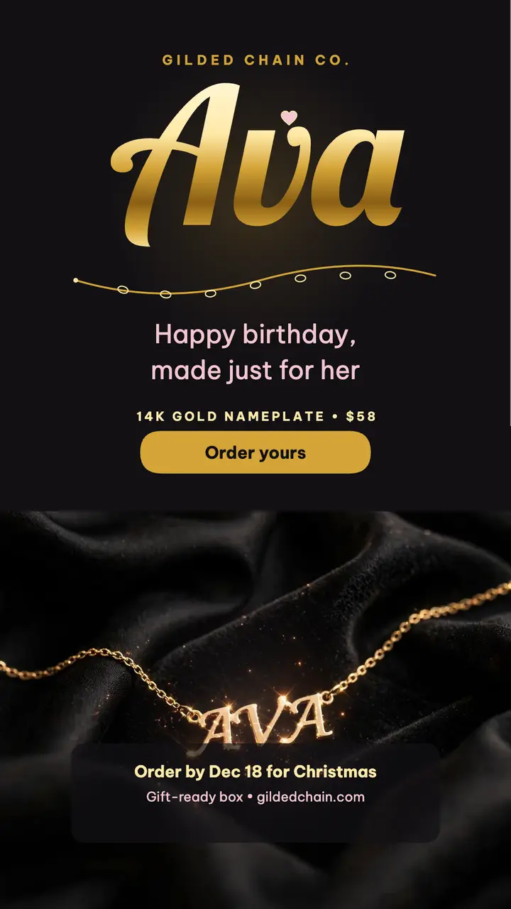 Ava gold nameplate birthday story template