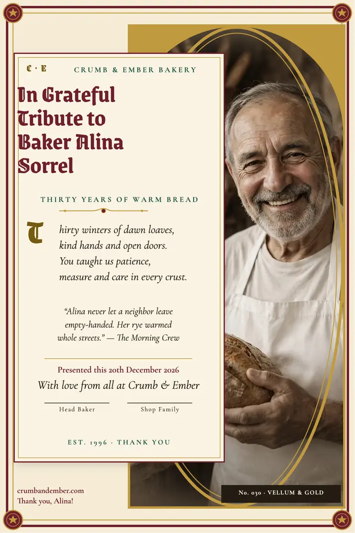 Gilded baker retirement tribute poster: retirement tribute poster template