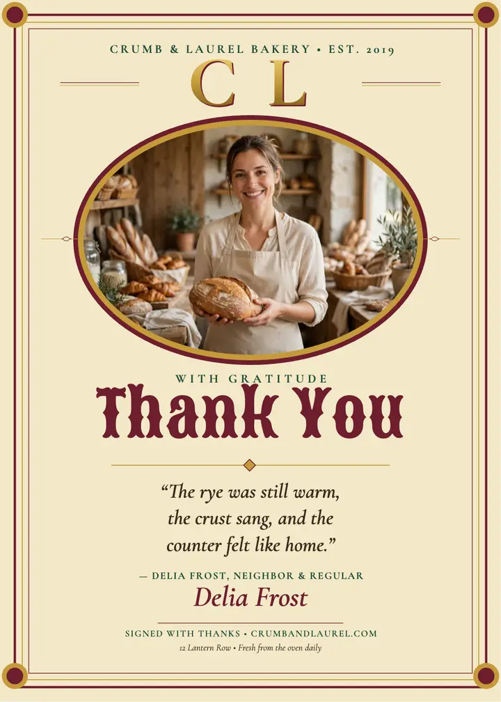 Crumb and Laurel gilded thank you card template