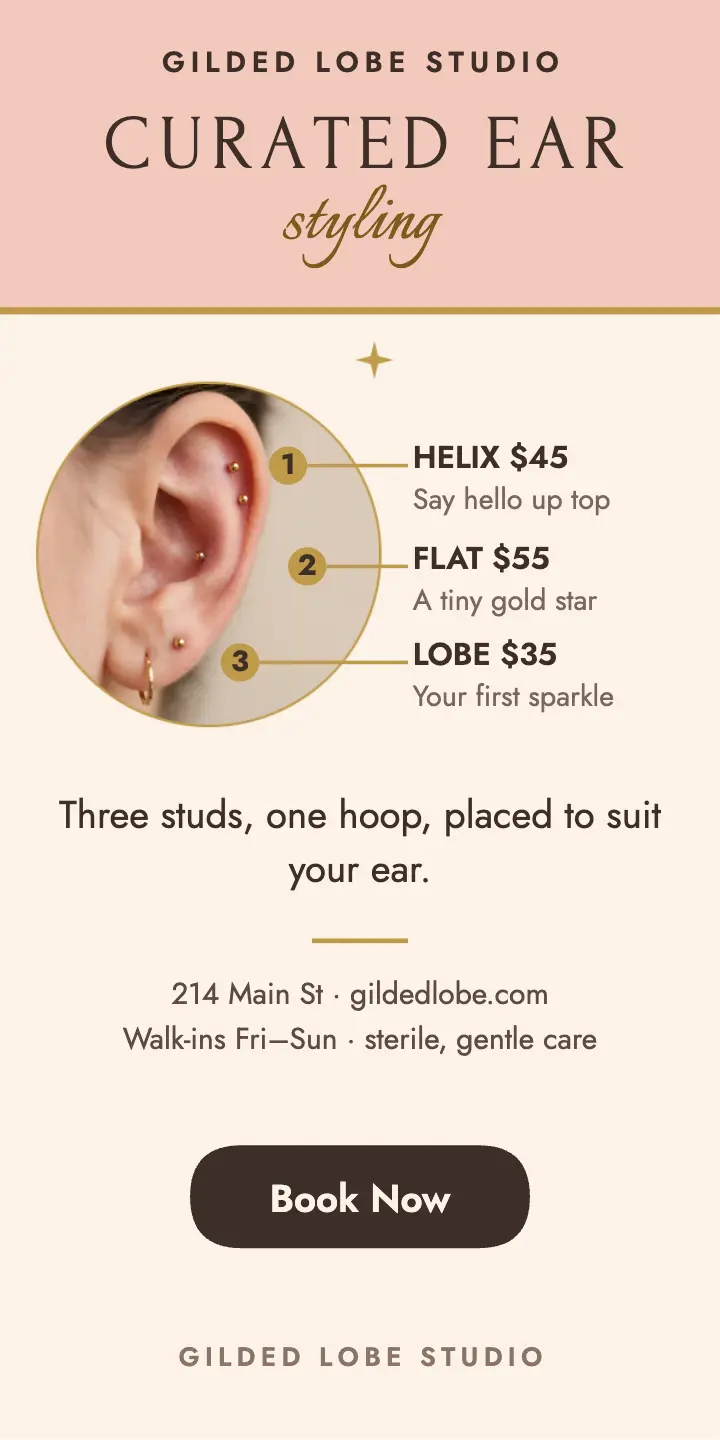 Gilded Lobe ear piercing menu ad template
