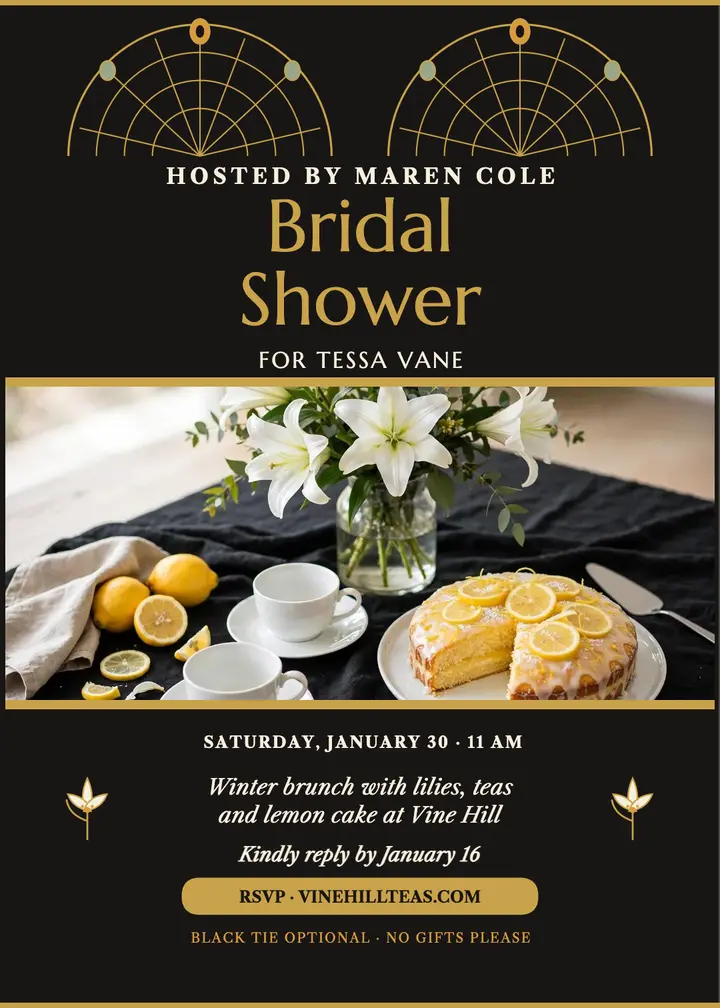 Gilded fan winter bridal shower invitation template