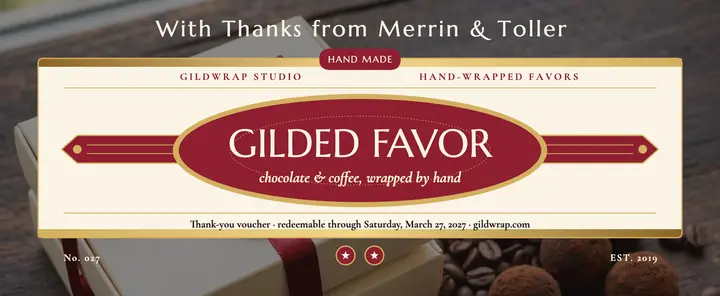 Gilded favor wedding voucher, Gildwrap: wedding favor voucher template