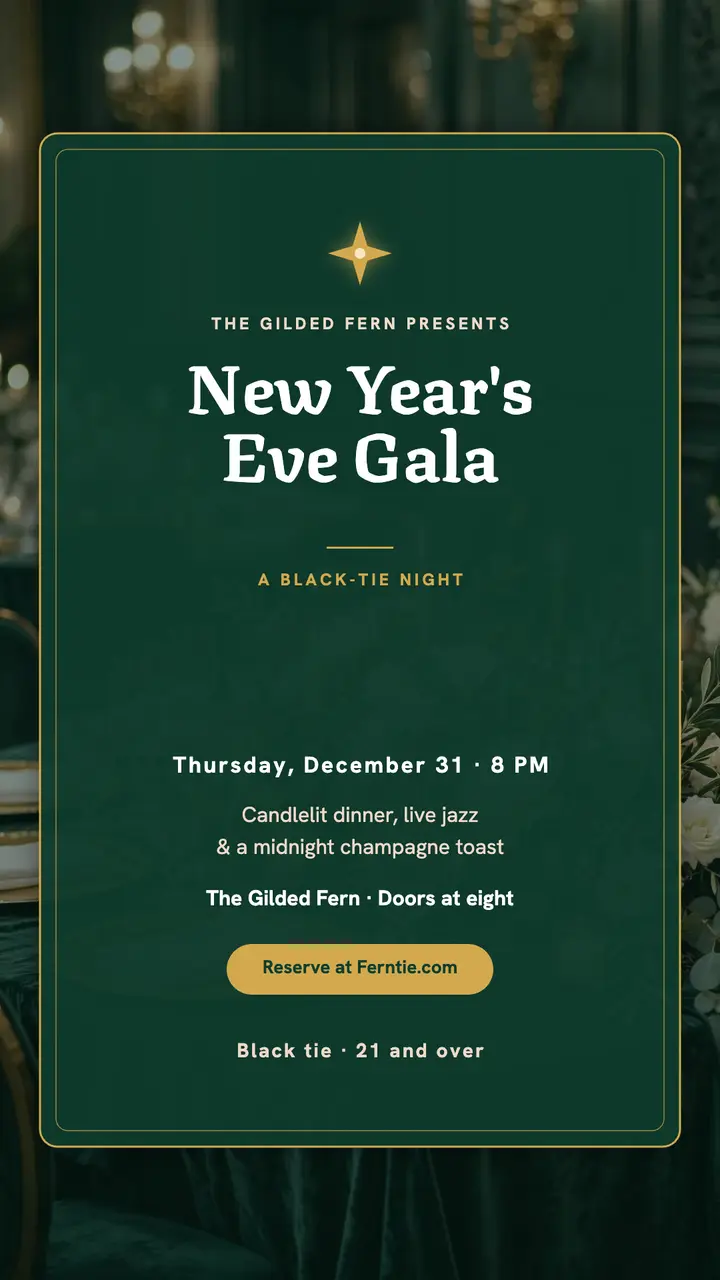 Emerald New Year's Eve gala invite story template