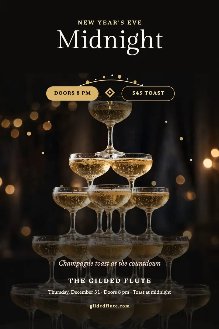 Gilded Flute midnight champagne countdown poster template