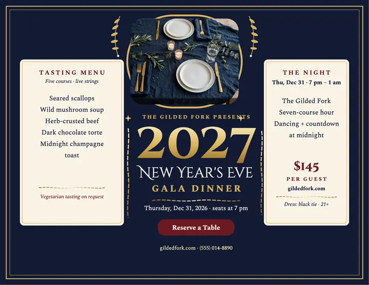 Gilded Fork New Year gala flyer template