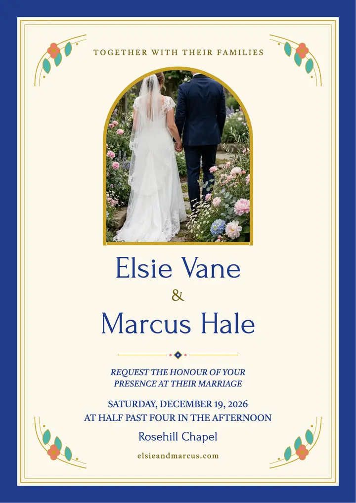 Elsie and Marcus gilded garden invitation: wedding invitation flyer template