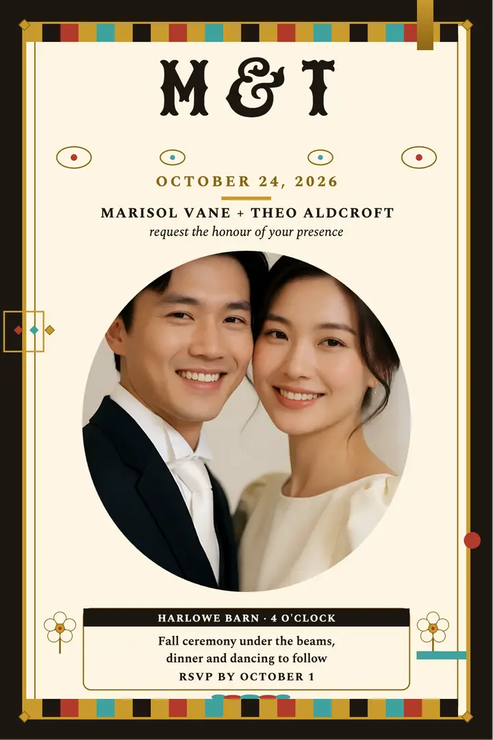 Gilded gold fall wedding poster: wedding invitation poster template