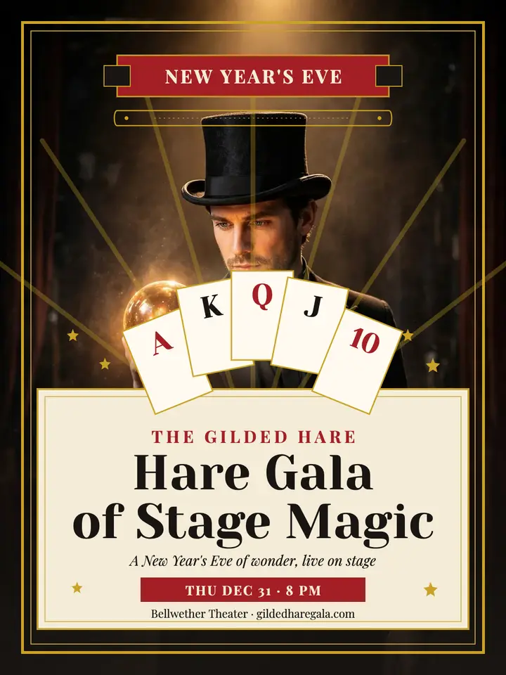 Gilded Hare New Year's Eve magic gala portrait template