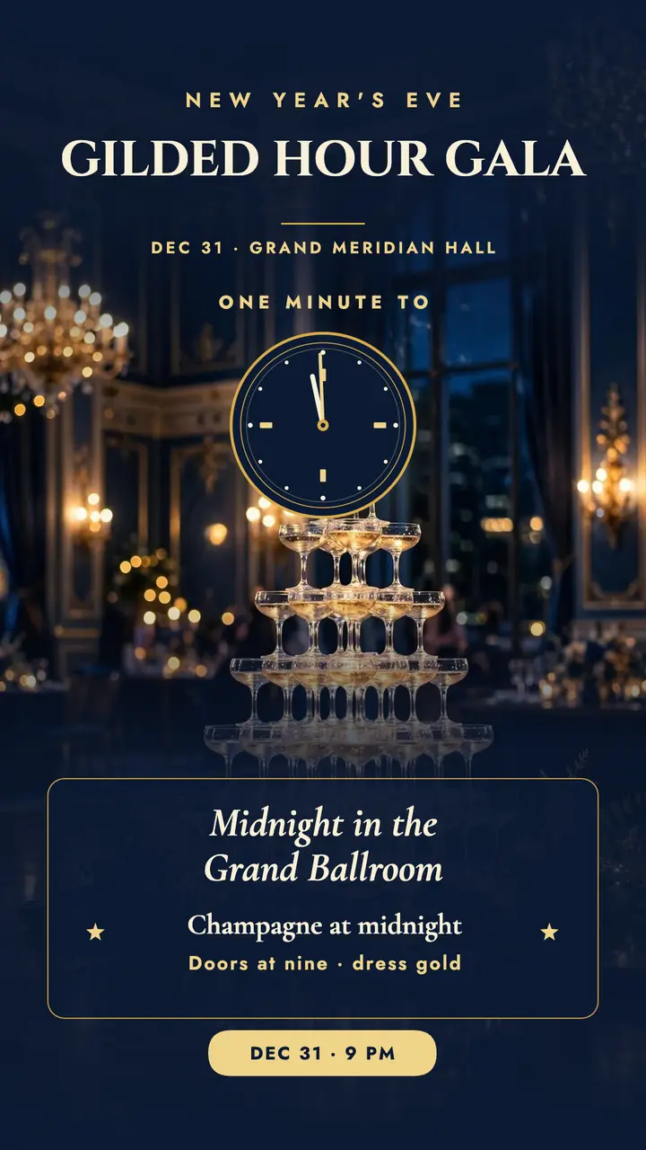 Gilded Hour Gala New Year story: new year eve gala story template