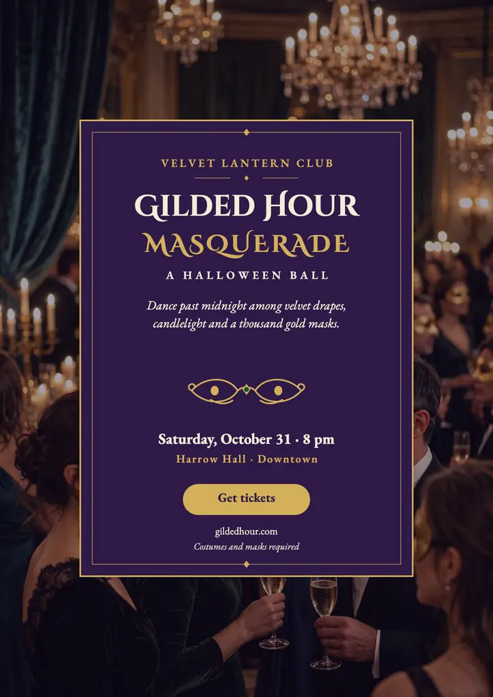 Gilded Hour Masquerade ball flyer template