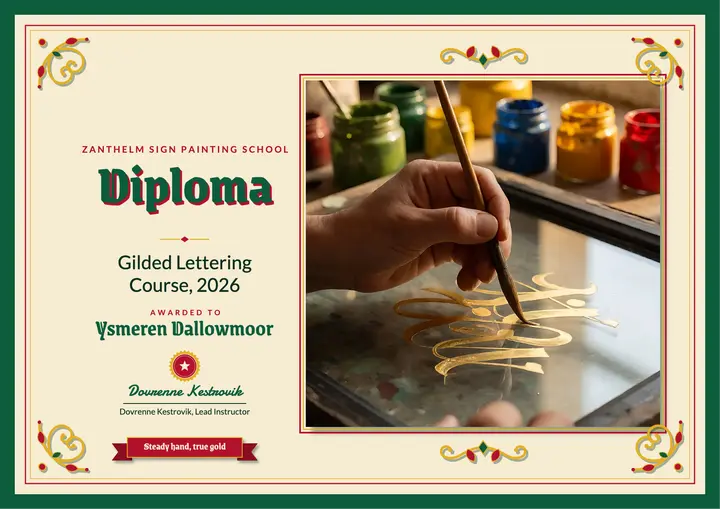 Zanthelm gilded lettering course diploma template