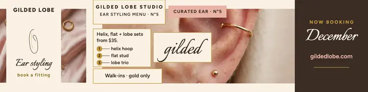 Gilded Lobe ear chart banner: piercing studio banner template