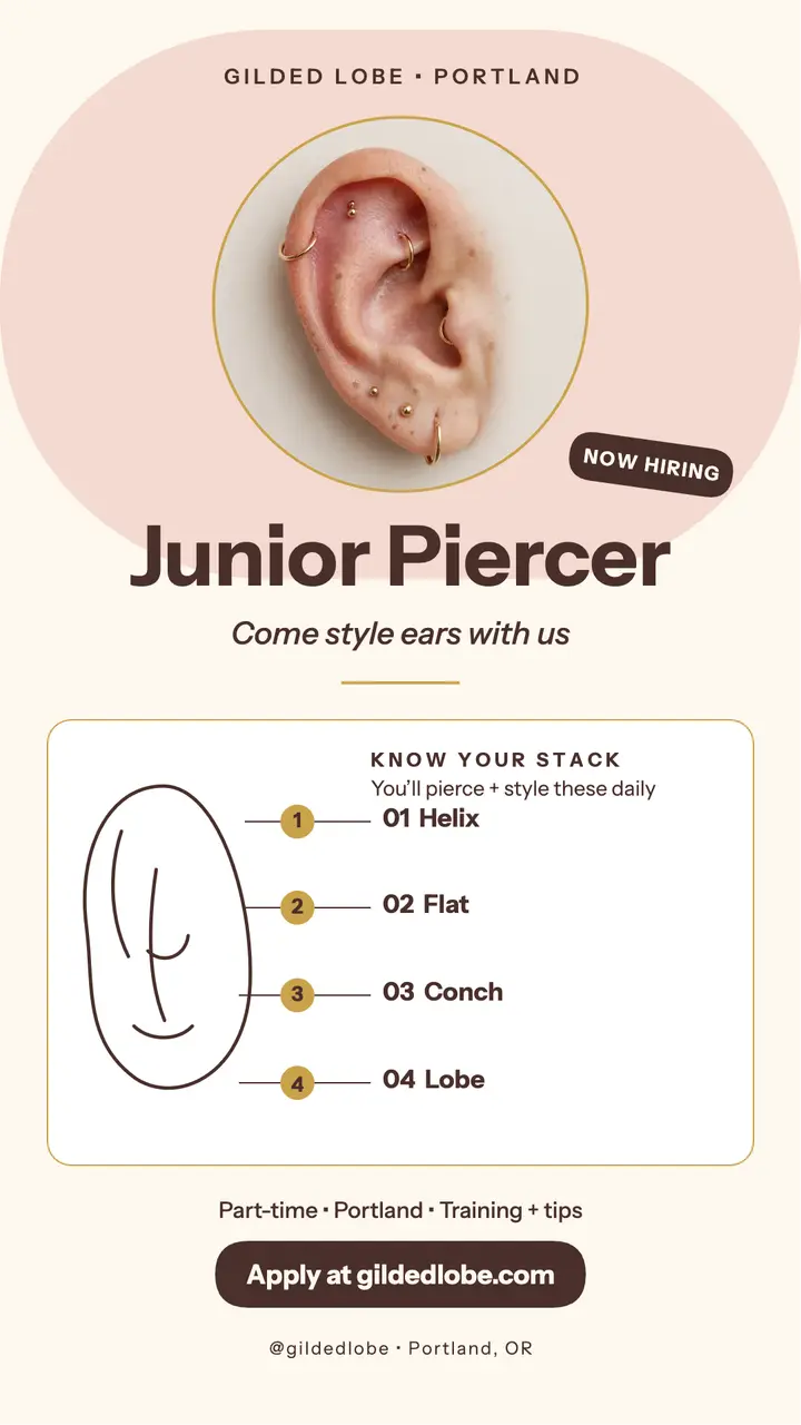 Gilded Lobe junior piercer hiring story template