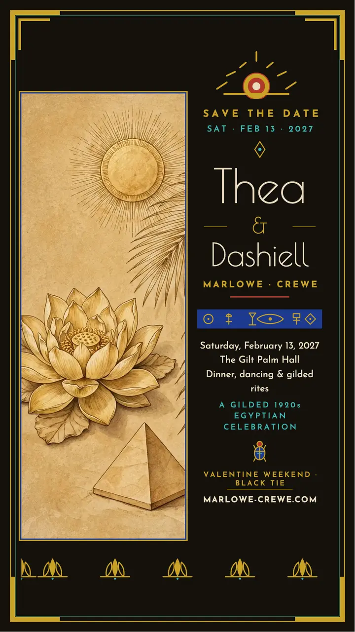 Thea and Dashiell gilded save the date story template