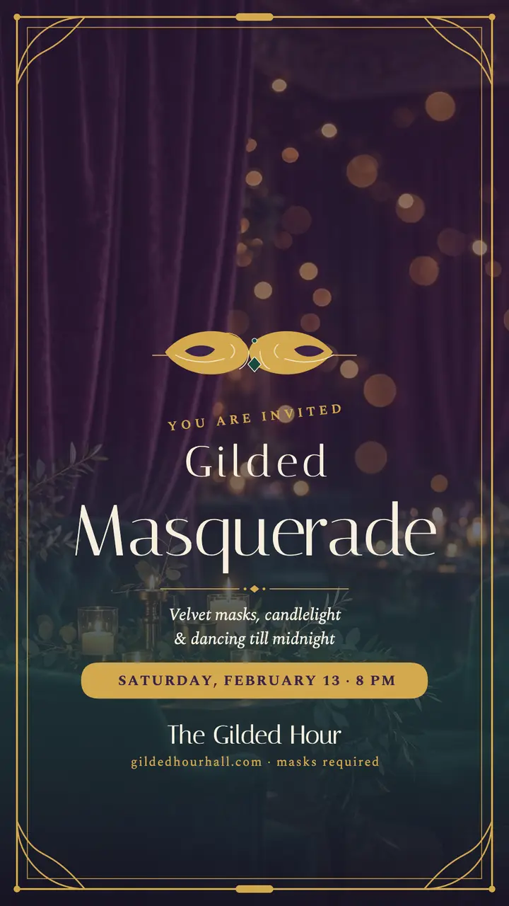 Gilded masquerade ball story invitation template