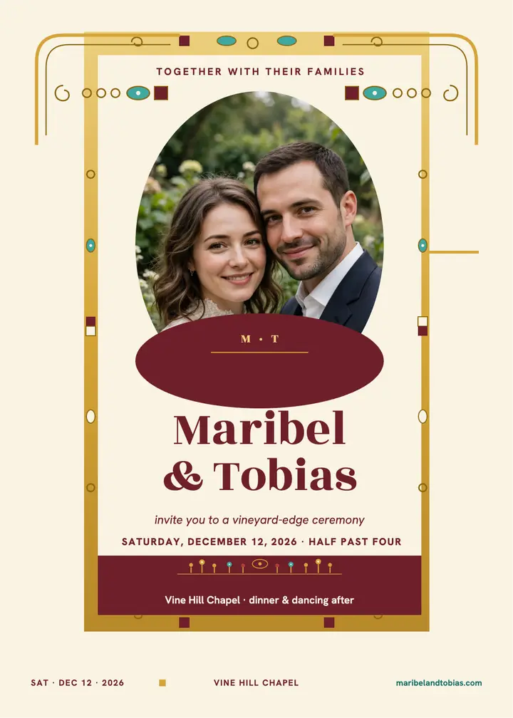 Maribel and Tobias gilded wedding invite template