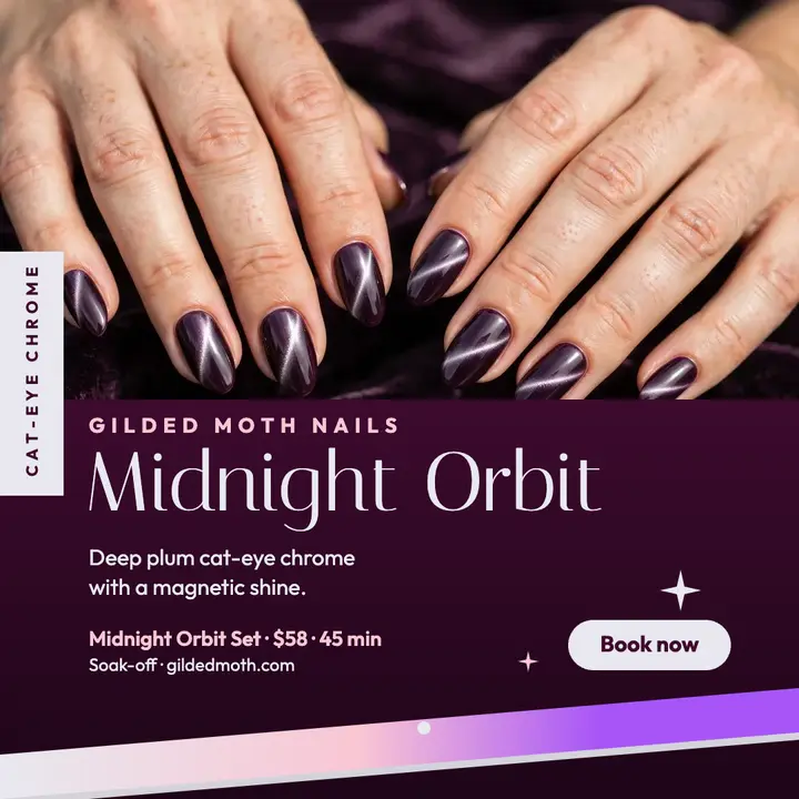 Gilded Moth midnight chrome nails post template