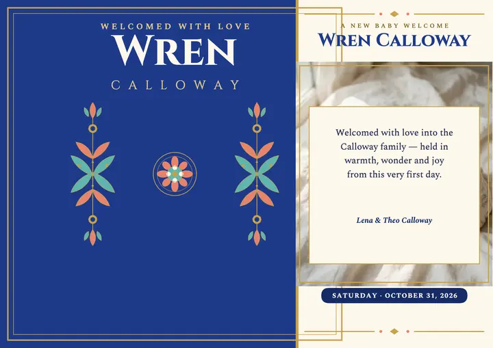 Wren Calloway gilded keepsake certificate template