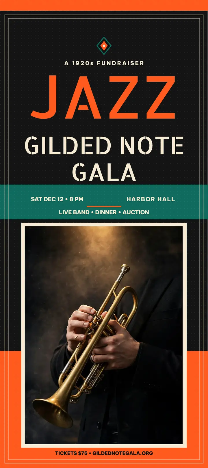 Gilded Note jazz gala rack card: jazz gala rack card template