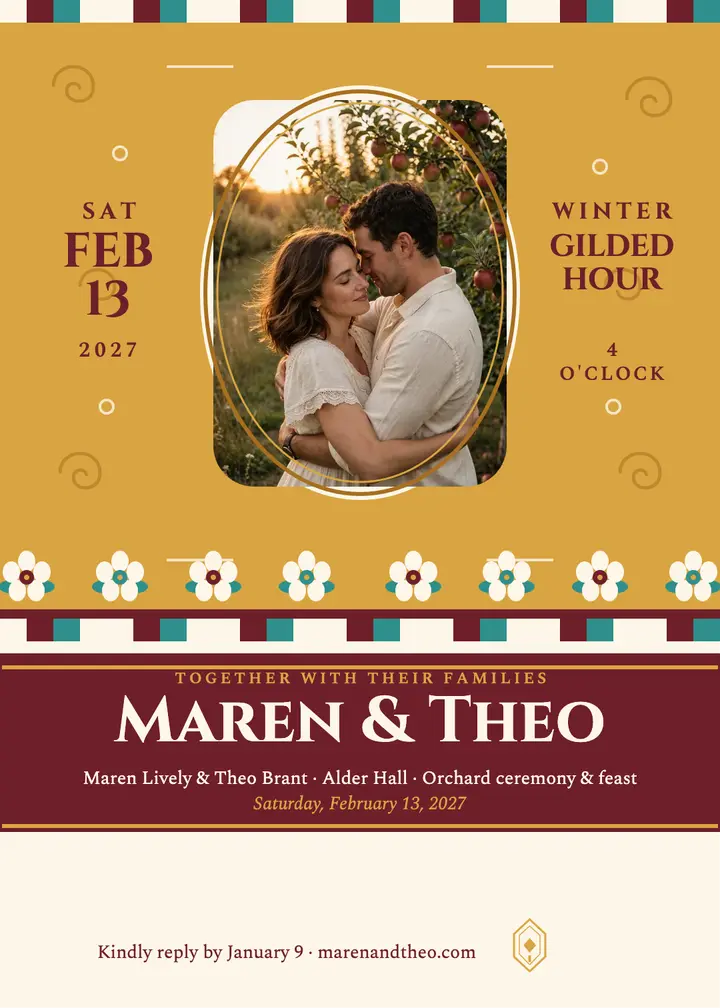 Maren and Theo gilded orchard invitation template