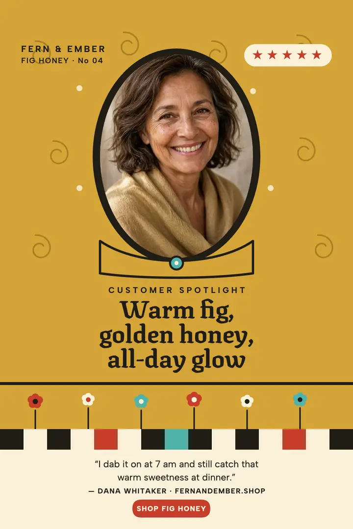 Fern and Ember Fig Honey review poster: perfume review poster template
