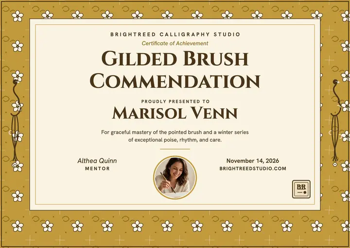 Brightreed gilded calligraphy certificate template