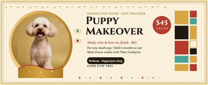 Dapper Paw puppy makeover voucher template
