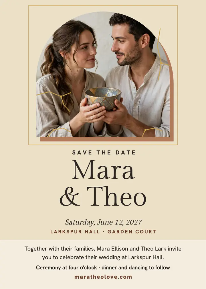 Gilded seam wedding save the date template