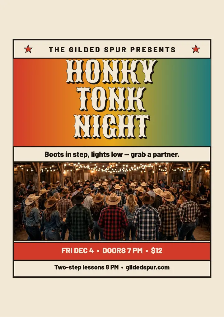 Gilded Spur honky-tonk night flyer: honky-tonk flyer template