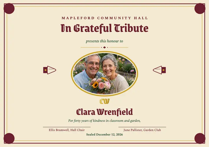 Gilded thanks retirement certificate template