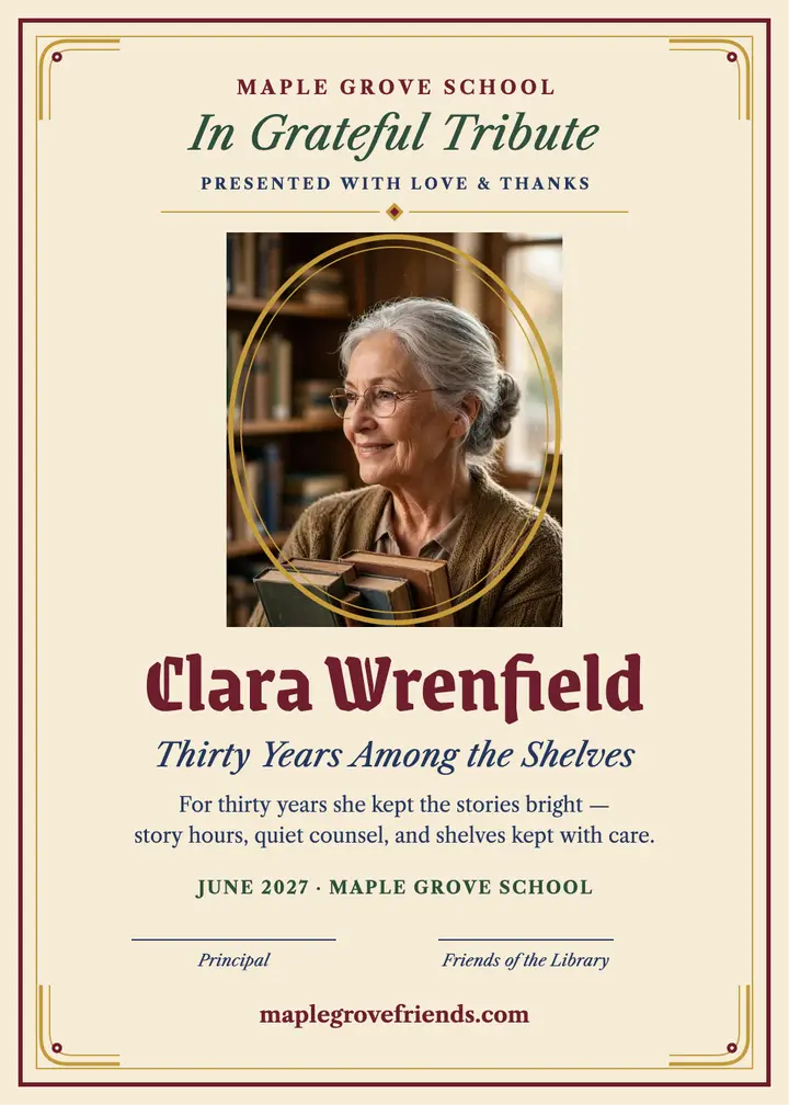 Gilded tribute retirement invitation, librarian template