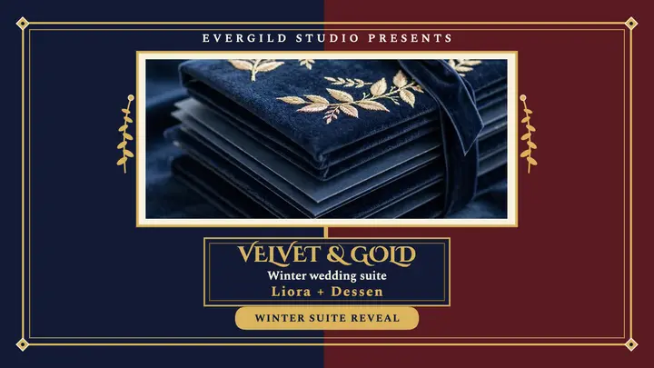 Velvet winter wedding suite reveal thumbnail template