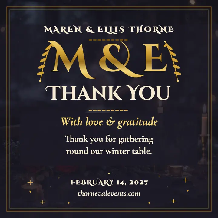 Gilded vows winter thank you template