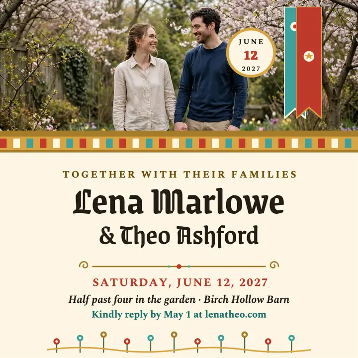Lena and Theo gilded wedding invitation: wedding invitation post template