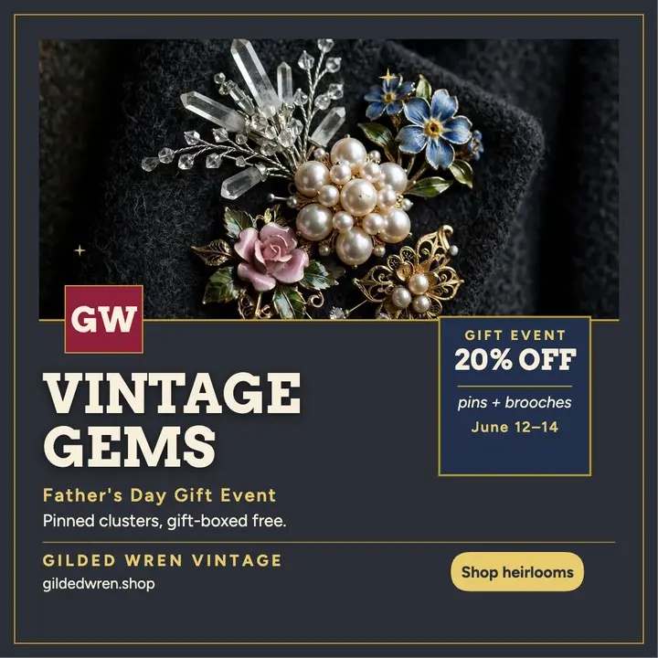 Gilded Wren vintage brooch gift post template