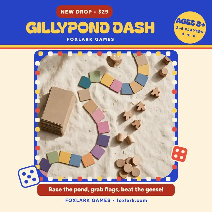 Gillypond Dash board game launch post template
