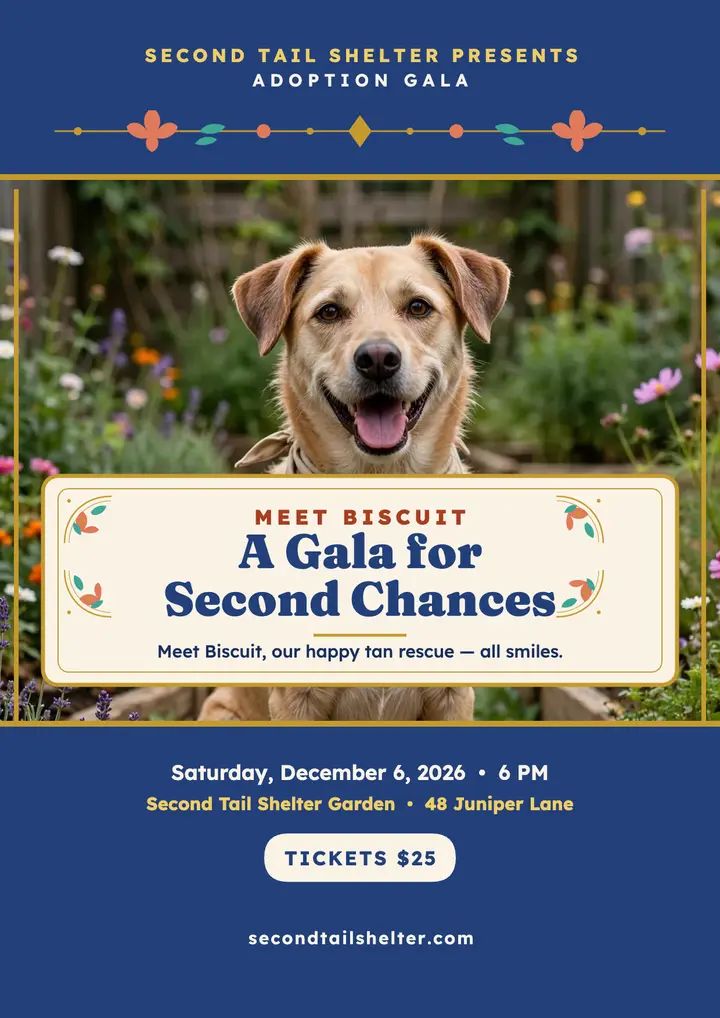 Second Tail adoption gala flyer with Biscuit template