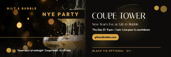 Gilt and Bubble NYE coupe tower header template