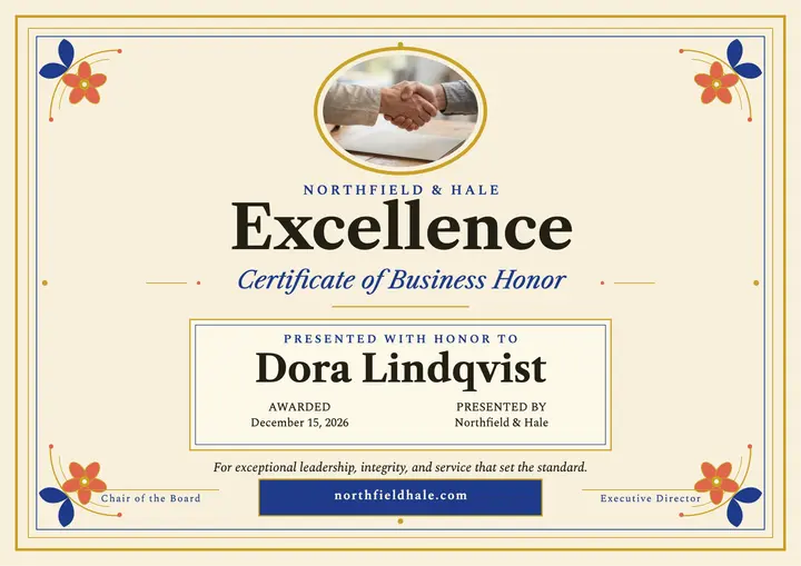 Northfield and Hale business excellence certificate template