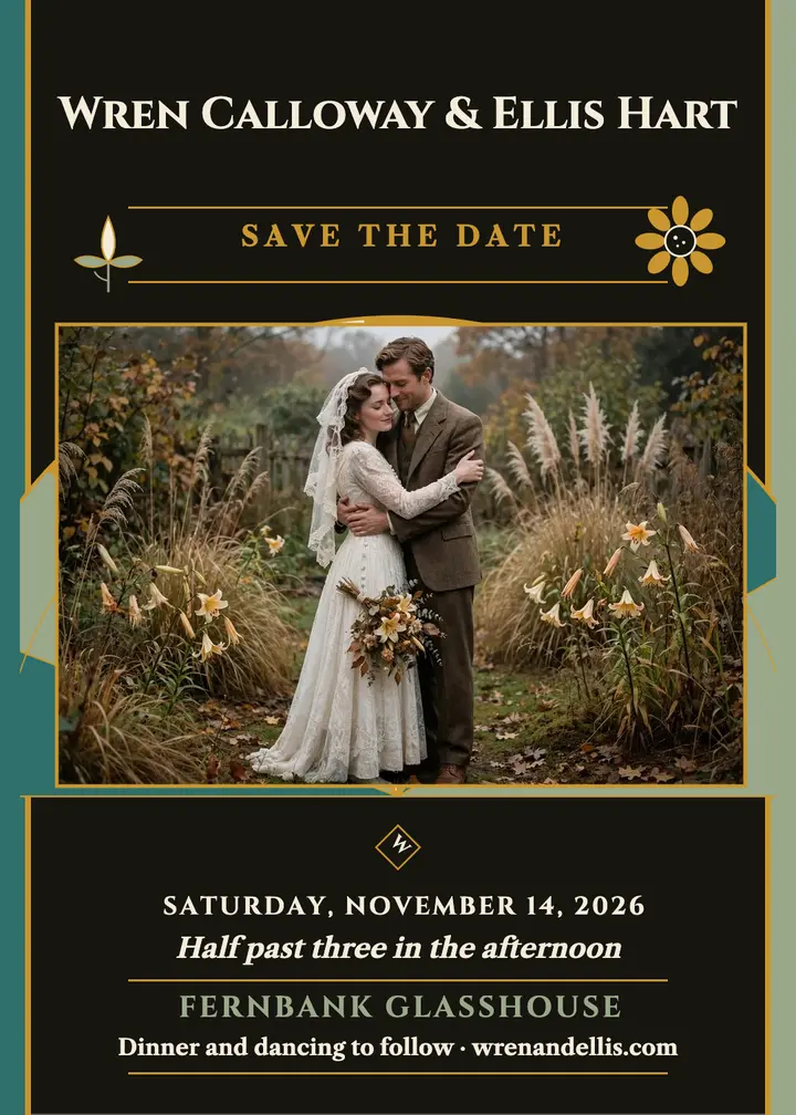 Gilt fan fall garden save-the-date template